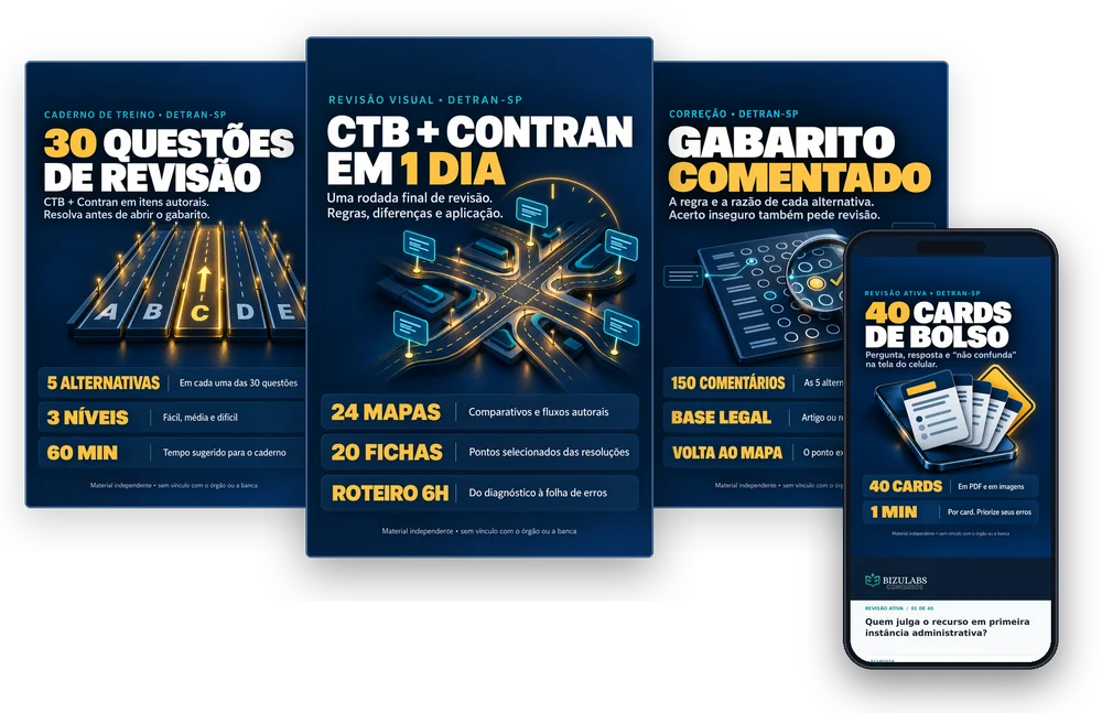 Os 4 entregáveis: Revisão Visual, 30 Questões, Gabarito Comentado e 40 Cards